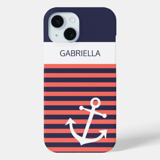 Aangepast nodulair anker-koraalrood strepen patroo Case-Mate iPhone case (Achterkant)