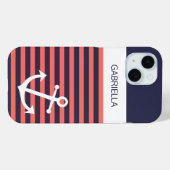Aangepast nodulair anker-koraalrood strepen patroo Case-Mate iPhone case (Achterkant (horizontaal))