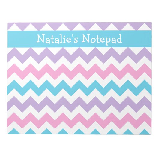 Aangepast Notitieblok, Blauw, Roze, Mauve Chevrons Notitieblok (Voorkant)
