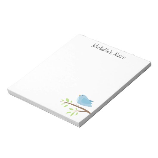 Aangepast notitieblok met schattige blauwe vogel e (Linkerzijde)