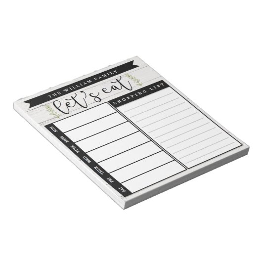 Aangepast Notitieblok voor maaltijdplanner en lijs (Schuin)