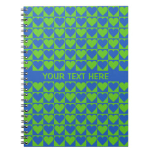 Aangepast notitieboek Blauw/Limoen Heart Patroon