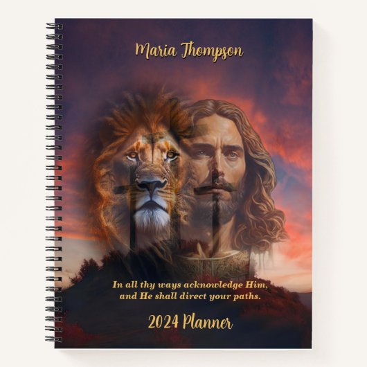 Aangepast Notitieboek Jesus Lion Sunset Cross Acht (Voorkant)