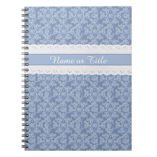 Aangepast Notitieboek voor Indigo Floral Faux Lace (Voorkant)