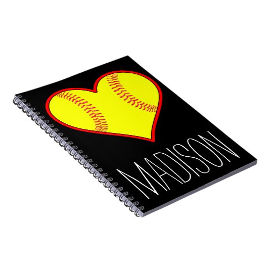 Aangepast Notitieboek voor Softball Heart Spiral (Rechterzijde)