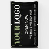 Aangepast nu open voor zakelijk Logo, zwart, buite Spandoek (Verticaal)