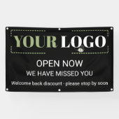 Aangepast nu open voor zakelijk Logo, zwart, buite Spandoek (Horizontaal)