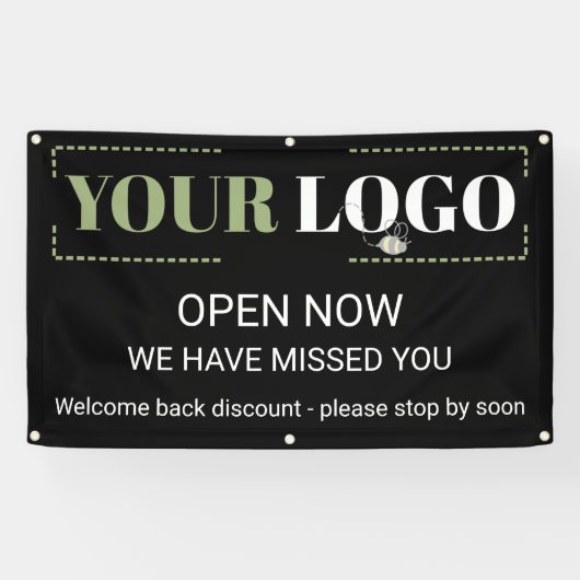 Aangepast nu open voor zakelijk Logo, zwart, buite Spandoek (Horizontaal)