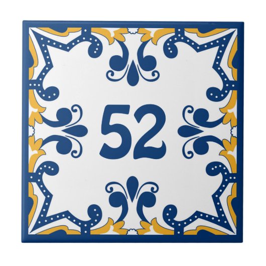 Aangepast nummer blauw en geel Azulejos Ceramic Ti Tegeltje (Voorkant)