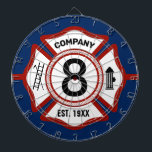 Aangepast nummer brandstation | dartbord<br><div class="desc">Maak uw Firestation omhoog en help de brandweerman in ontspannen met dit aangepaste dartboard met uw nummer van het brandstation en de datum waarop het is ingesteld.</div>