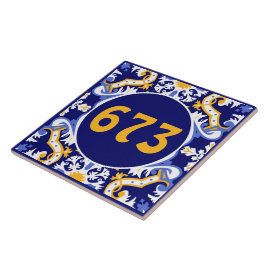 Aangepast nummer: periwinkle, blauw en geel Azulej Tegeltje