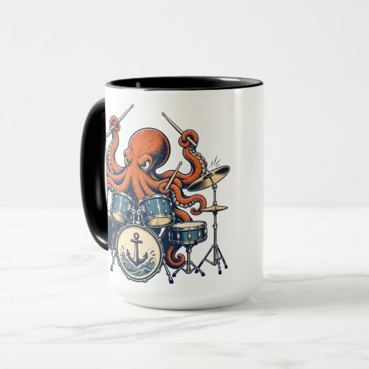 Aangepast Octopus Drummer Design Mok (Voorkant links)