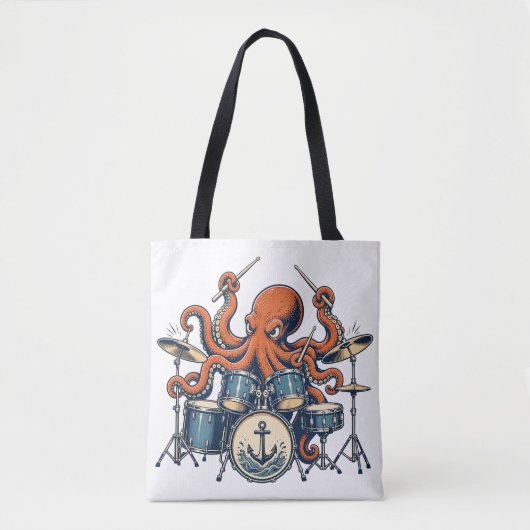 Aangepast Octopus Drummer Design Tote Bag (Voorkant)