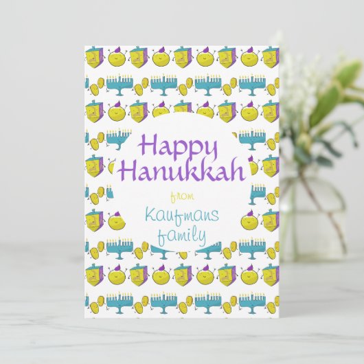Aangepast om jouw naam Hanukkah schattige en grapp Kaart (Staand voorkant)