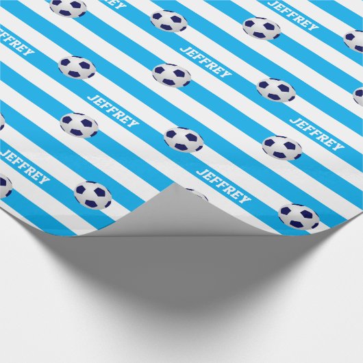 Aangepast omslagpapier, Voetbal, Blauw/Wit Cadeaupapier (Hoek)