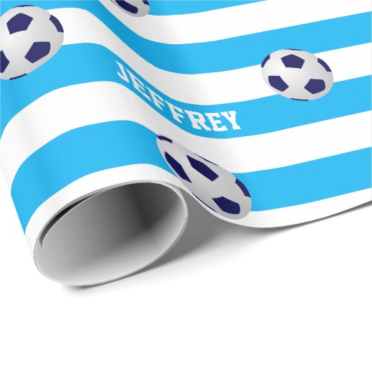 Aangepast omslagpapier, Voetbal, Blauw/Wit Cadeaupapier (Rol Hoek)