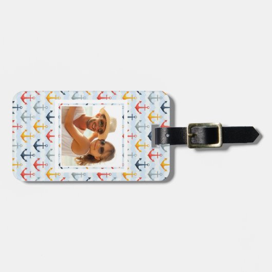 Aangepast onautisch fotopatroon met ankers bagagelabel (Voorkant horizontaal)