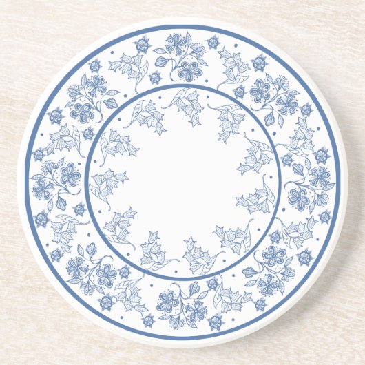 Aangepast Onderzetter Indigo Blue Floral Border Sa (Voorkant)
