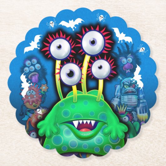 Aangepast onderzetter van Monster Halloween Party. (Voorkant)