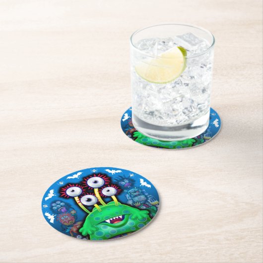 Aangepast onderzetter van Monster Halloween Party. (Insitu)