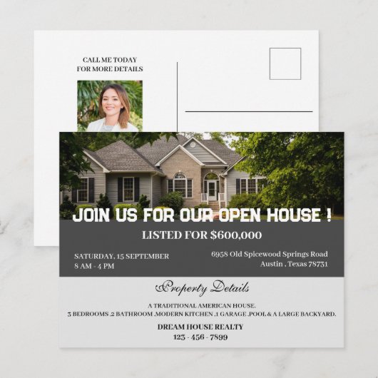 Aangepast onroerend goed Open House Briefkaart (Voorkant / Achterkant)