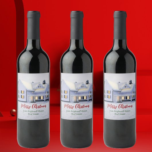 Aangepast onroerend goedbedrijf Winter Kersthuis Wijn Etiket