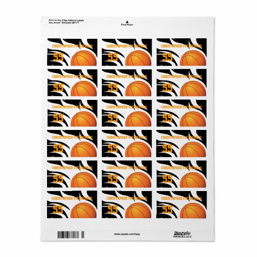 Aangepast ontvlambaar Basketball Black en White Etiket (Full Sheet)