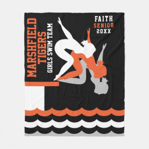 Aangepast ontwerp - Swim Dive-team - Oranje en zwa Fleece Deken