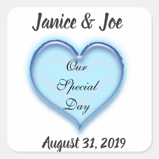 Aangepast ontwerp voor blauwe bruiloft vierkante sticker (Voorkant)