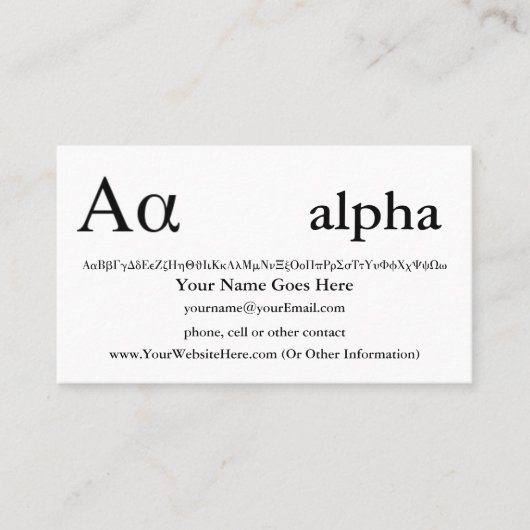 Aangepast ontwerp voor Letter Alpha Visitekaartje (Voorkant)