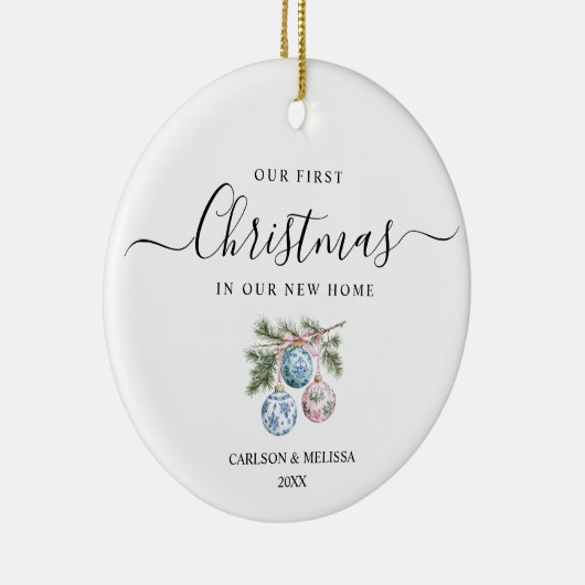 Aangepast onze eerste kerst Chinoiserie Bauble Keramisch Ornament (Rechts)