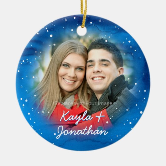 Aangepast onze eerste kerstfotoversiering keramisch ornament (Voorkant)