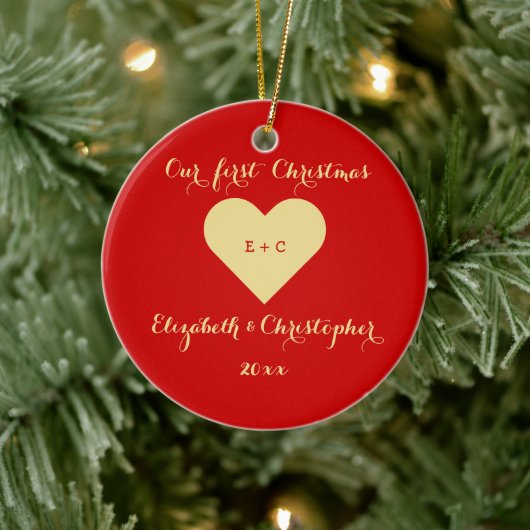 Aangepast onze eerste kerstman, Mrs. Married Heart Keramisch Ornament (Boom)