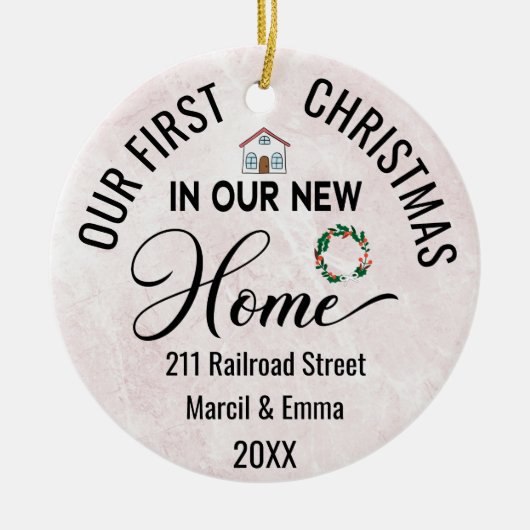 Aangepast Onze Eerste Kerstmis in Ons Nieuwe Huis  Keramisch Ornament (Voorkant)