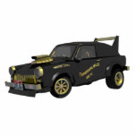 Aangepast Oost-Duitse trabant Fotobeeldje Magneet<br><div class="desc">Een humoristisch, computergegenereerd, zwart en goud, afbeelding van een op maat gesneden Oost-Duitse Trabant-auto. De bijnaam van het aangepaste voertuig, "Trabasaurus rex", staat op de deur. Het voertuig beer een Idaho-bord met de tekst "TRABI REX", zoals het werd aangepast door mythical Warschau Pact Wonder Wheels (Custom Commie Cars) in Sandpoint....</div>