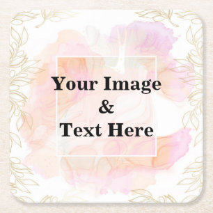 Aangepast op maat - uw eigen foto Wooden Square P Kartonnen Onderzetters