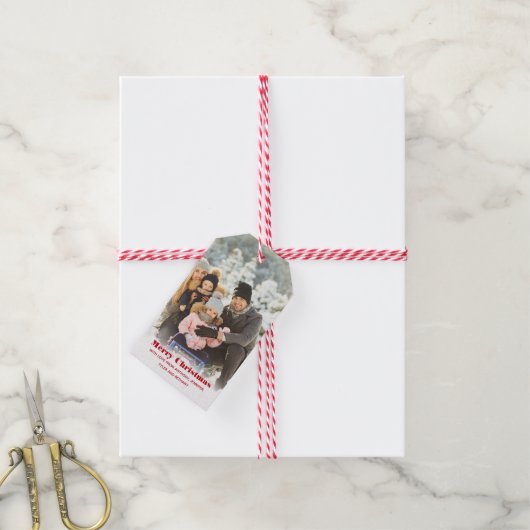 Aangepast op naam Aangepaste kerstfoto Cadeaulabel (Met Touw)
