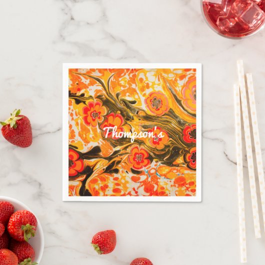 Aangepast Oranje bloemen uit de middeleeuwen Geel  Servet (Insitu)