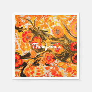 Aangepast Oranje bloemen uit de middeleeuwen Geel  Servet