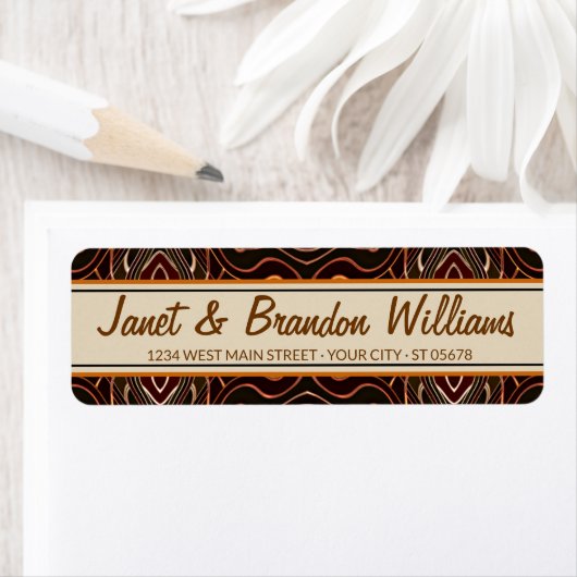 Aangepast Oranje donkerbruin model Deco Pattern Etiket (Insitu)