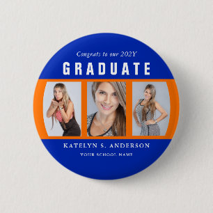 Aangepast Oranje en blauw Afstuderen fotocollage Ronde Button 5,7 Cm