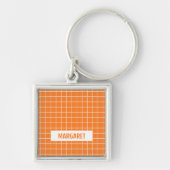 Aangepast Oranje en witte tegel blokkeert Sleutelhanger (Voorkant)