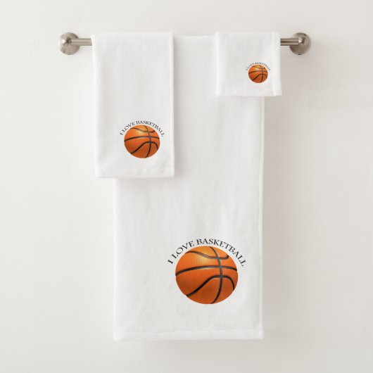 Aangepast oranje en zwart leder basketbal bad handdoek (Insitu)