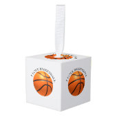 Aangepast oranje en zwart leder basketbal kubus ornament (Voorkant hoekig)
