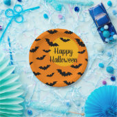 Aangepast oranje en zwarte vleermuizen Halloween p Papieren Bordje (Feest)