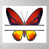 Aangepast Oranje gesplitst monogram Butterfly Poster (Voorkant)