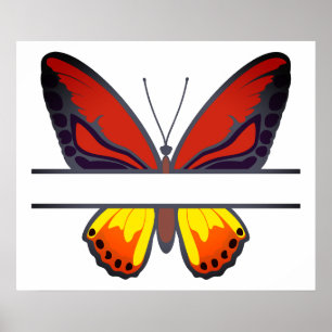 Aangepast Oranje gesplitst monogram Butterfly Poster