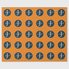 Aangepast oranje grijs blauw Monogram Elegant Cadeaupapier