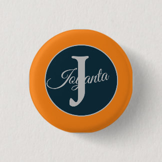 Aangepast oranje grijs blauw Monogram Elegant Ronde Button 3,2 Cm