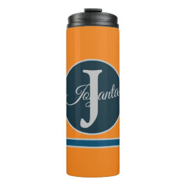 Aangepast oranje grijs blauw Monogram Elegant Thermosbeker